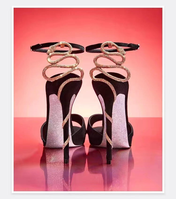 Serpentine Wrap Rhinestone Stiletto