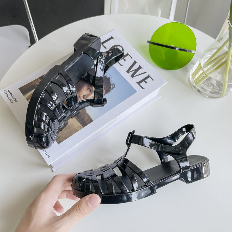 Baotou Roman Clear Crystal Sandals