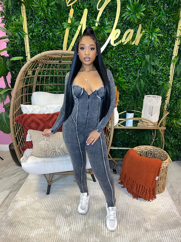 Kali Mineral Washed Jumpsuit & Cardigan SET
