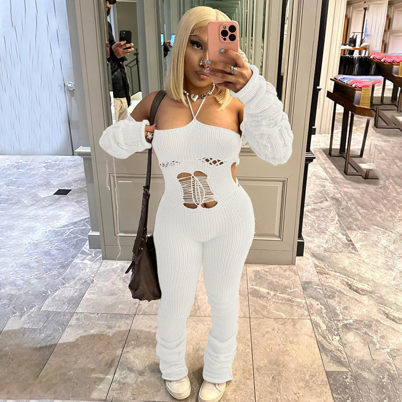 Halterneck Knitted Cutout Jumpsuit