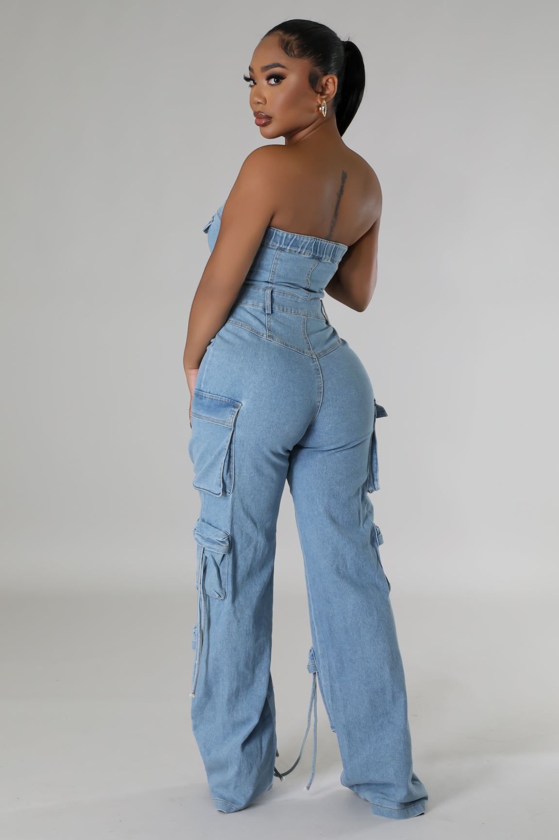 Denim Blue One Shoulder Jumpsuit