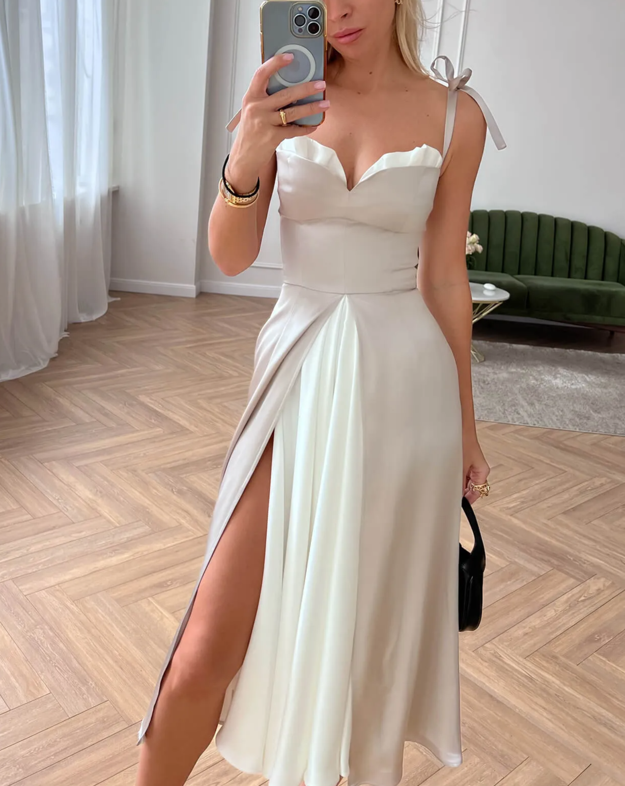 New Splicing Suspenders Slit Mid-length Skirt