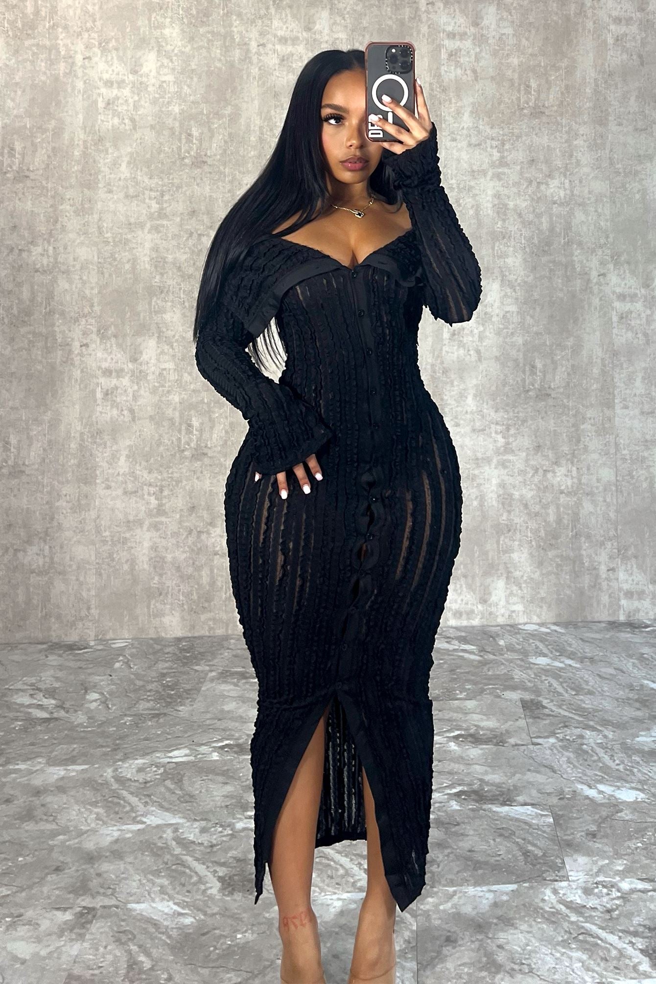 Melody Off Shoulder Mesh Dress Dresses EDGE Small Black