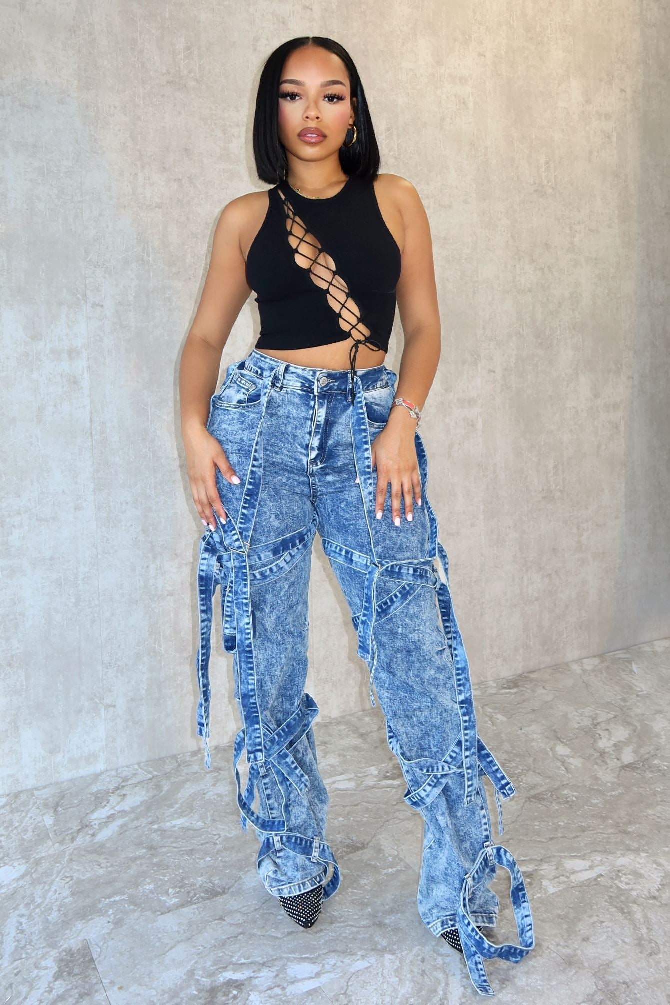 Naples Washed Denim Pants Bottoms EDGE Small Ash Blue