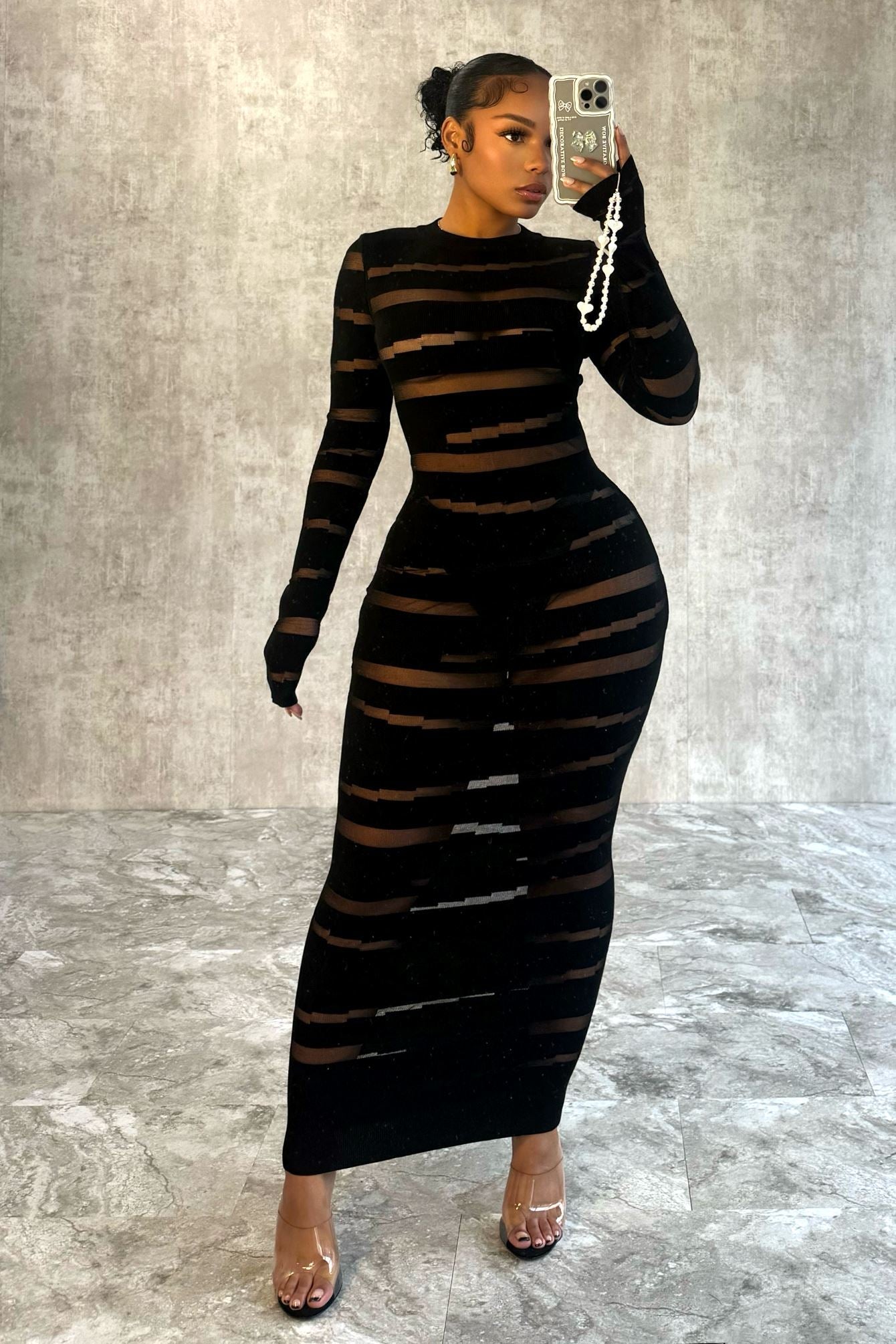 Onyx Sky Mesh Knit Contrast Dress