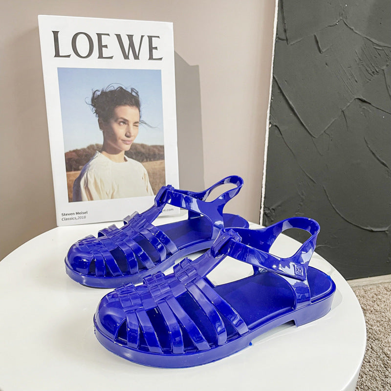 Baotou Roman Clear Crystal Sandals