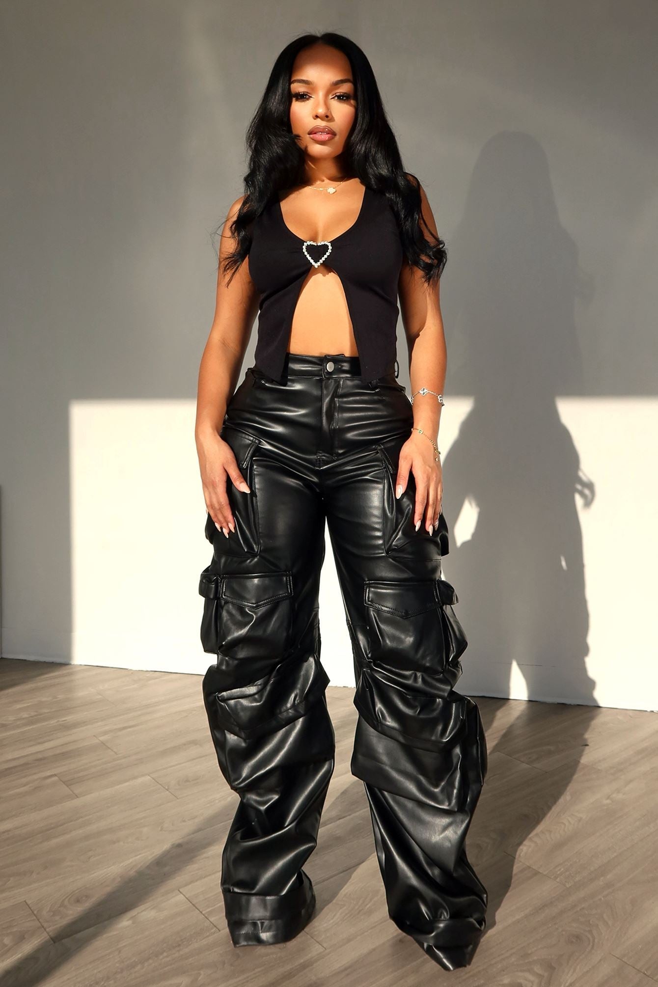 Gabriel Faux Leather Cargo Pants bottom EDGE Small Black
