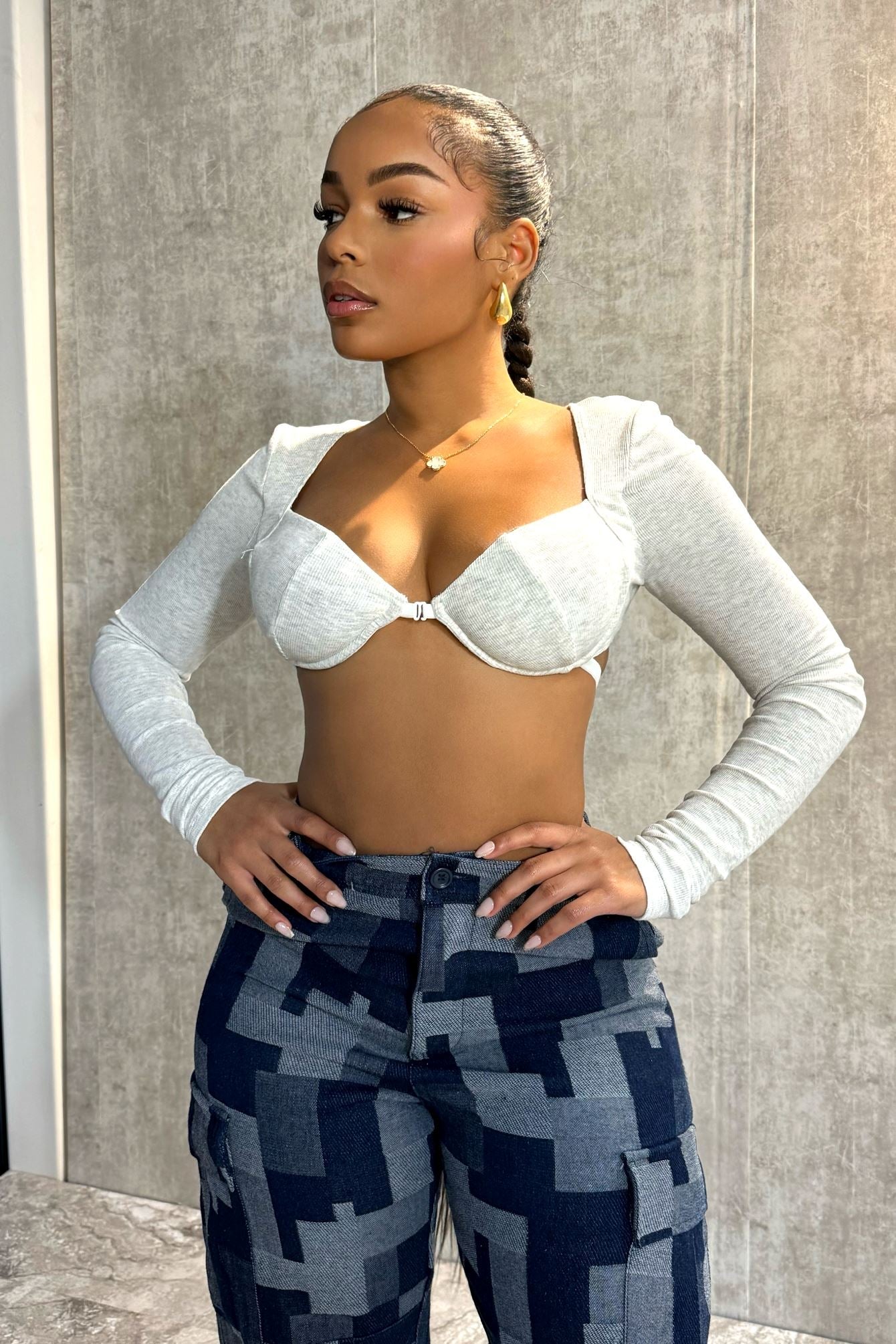 Ruve Wired Ribbed Crop Top Crop Top EDGE Small Grey