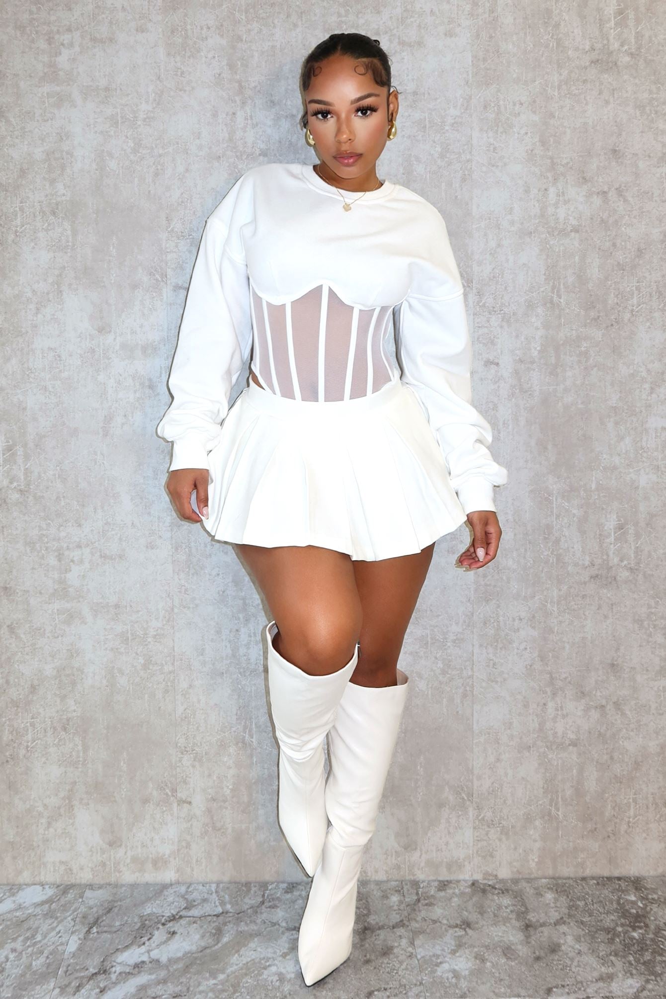 Be Your Self Corset Sweatshirt Top Top EDGE Small White