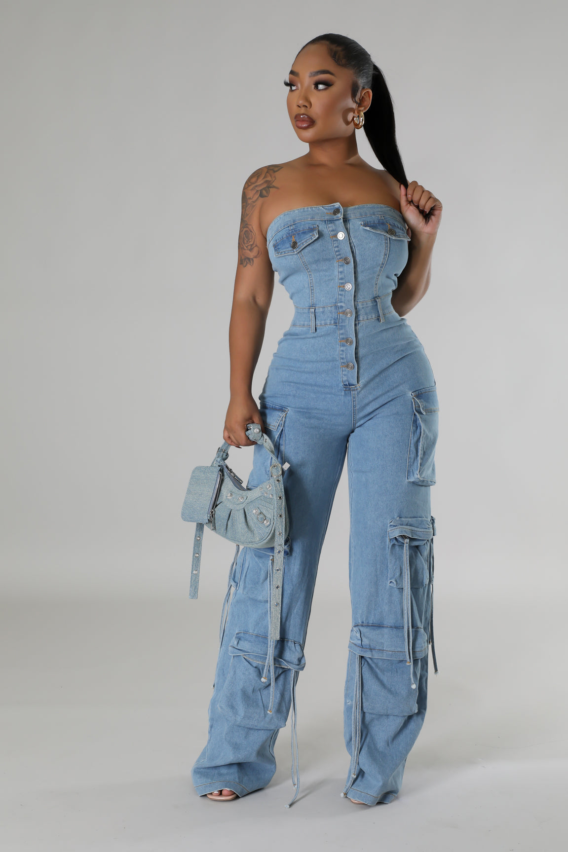 Denim Blue One Shoulder Jumpsuit