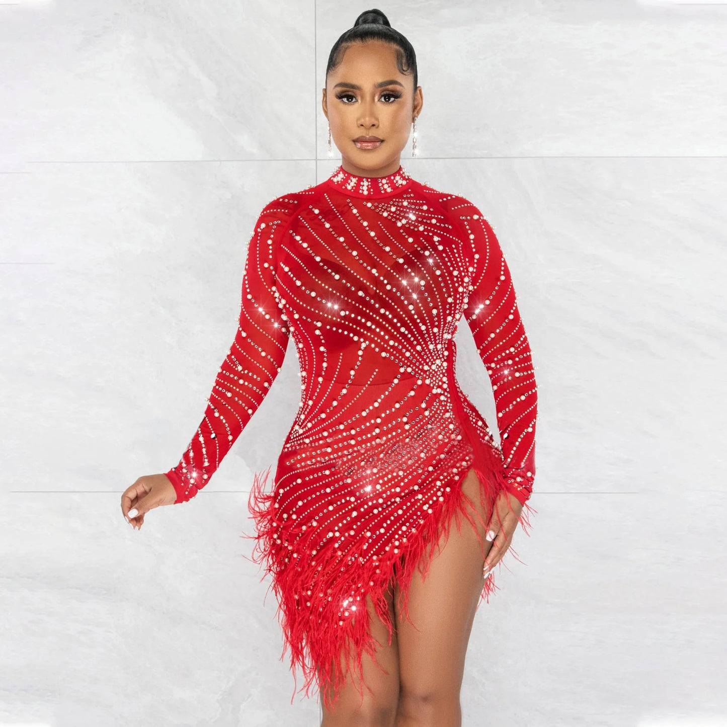 Main Character Pearls and Diamonds Mesh Mini Dress