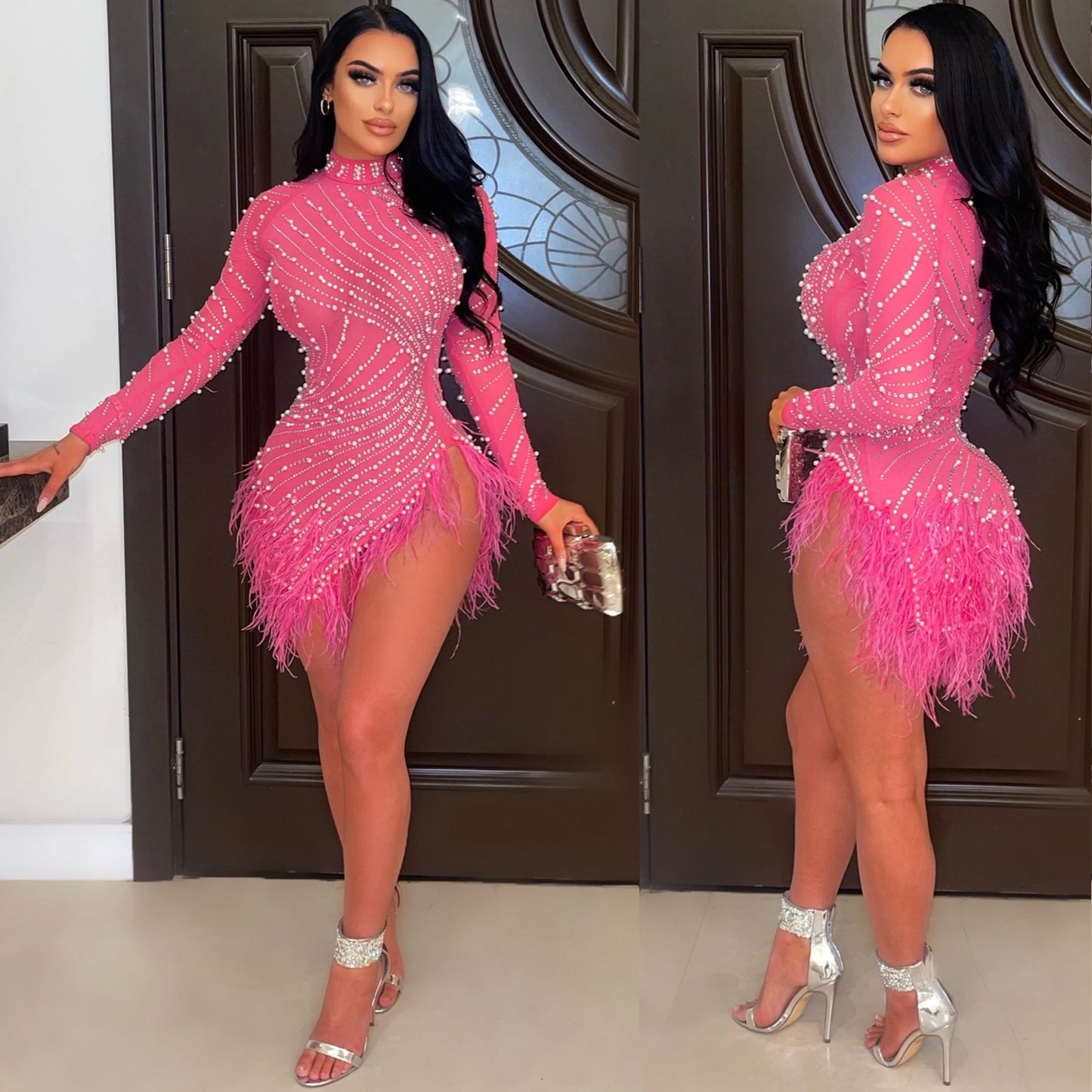Main Character Pearls and Diamonds Mesh Mini Dress