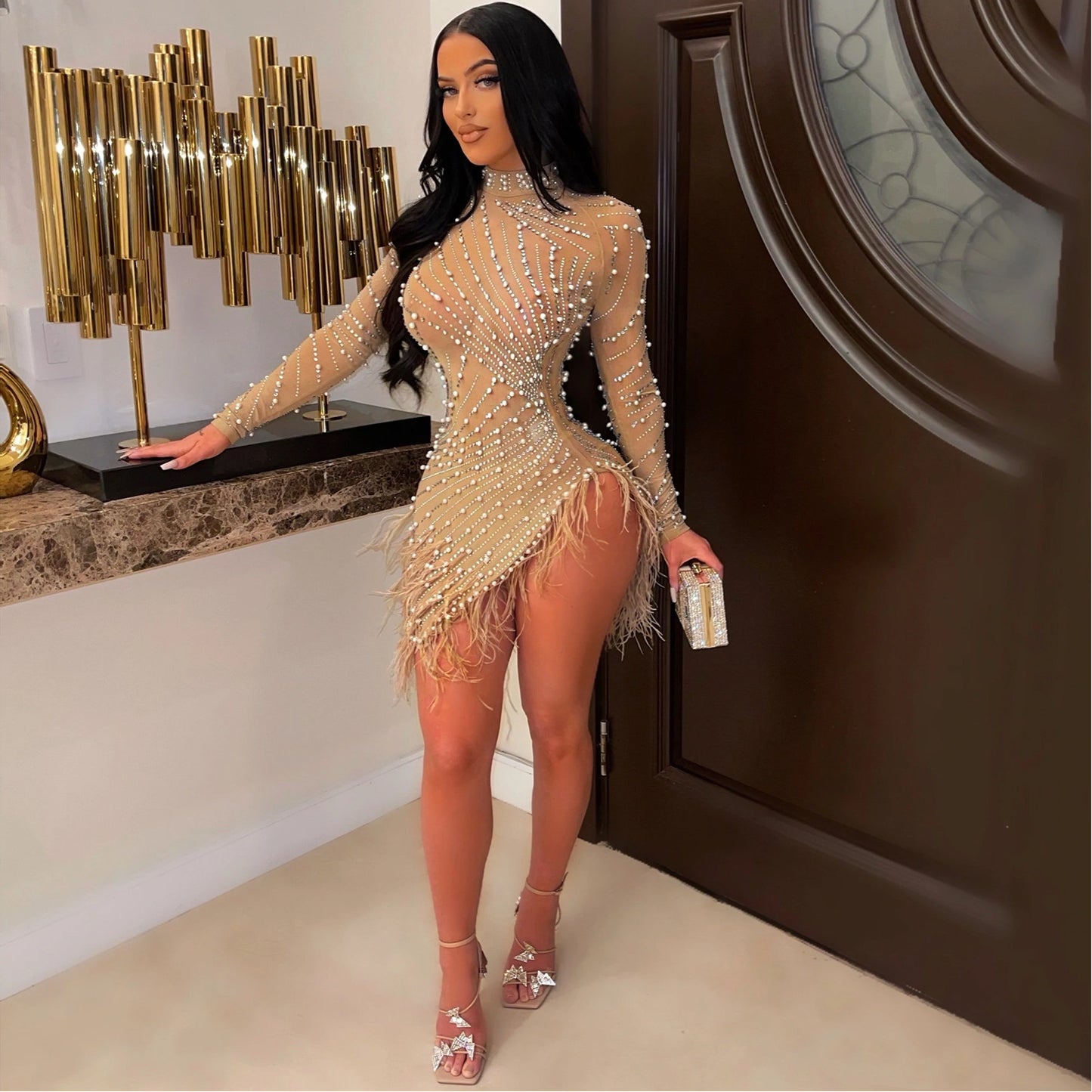 Main Character Pearls and Diamonds Mesh Mini Dress