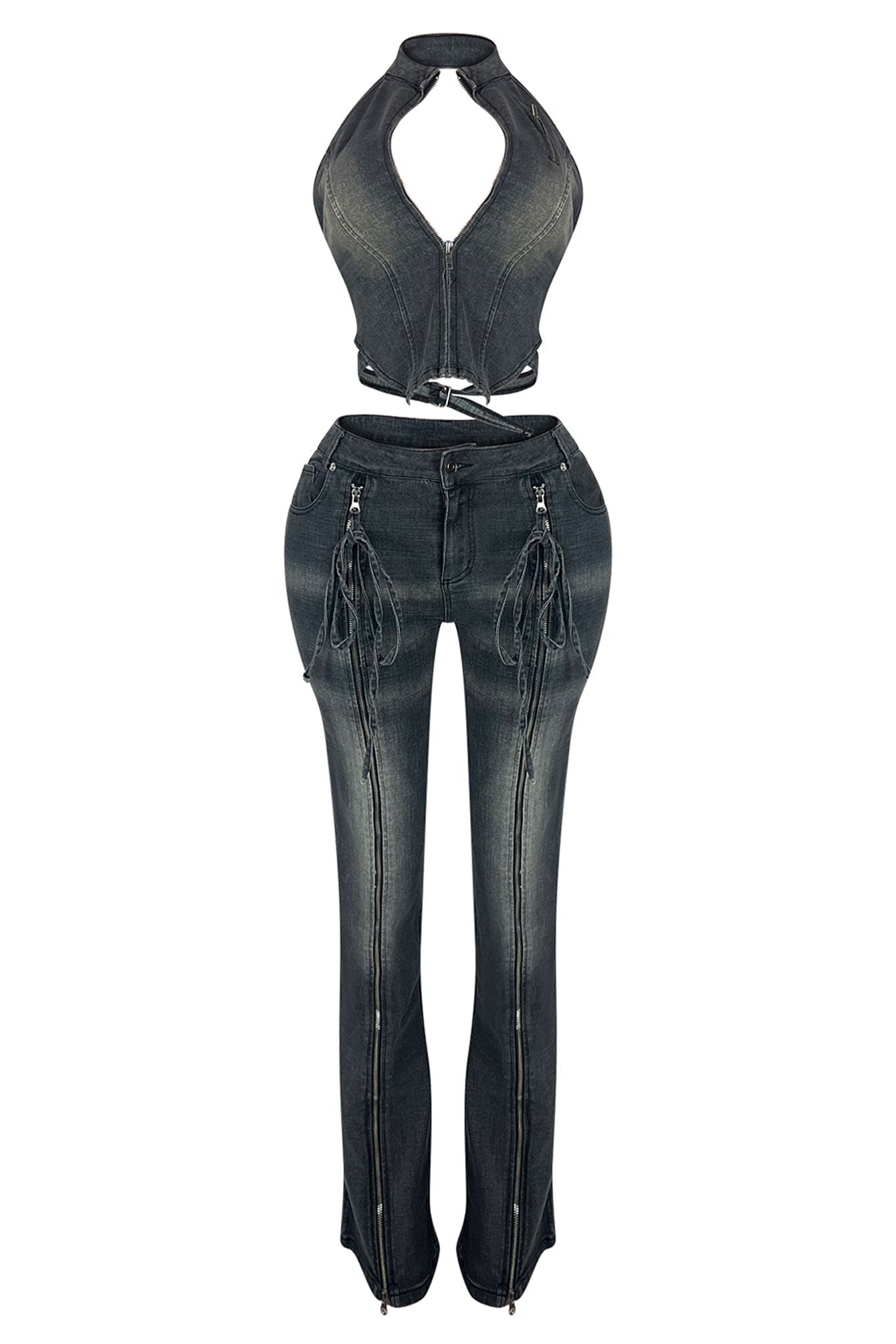 Free Fallin Vintage Denim Halter Top & Pants SET