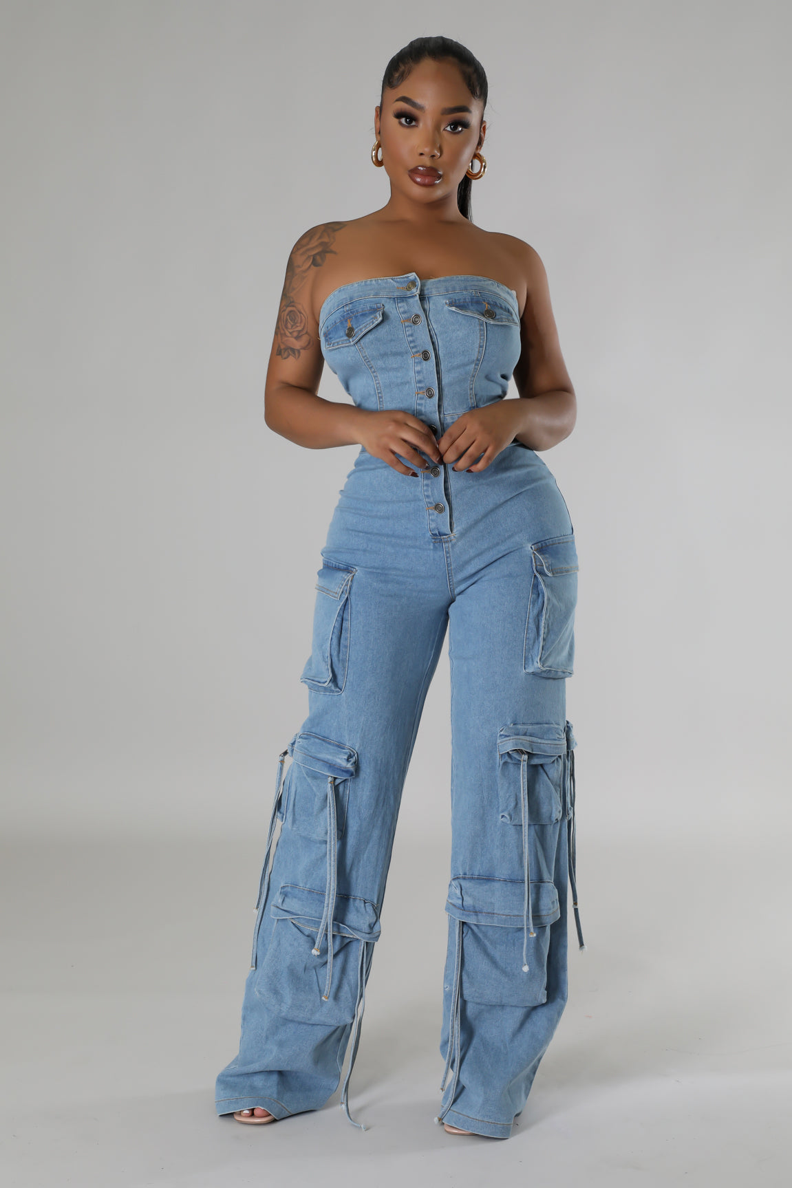Denim Blue One Shoulder Jumpsuit