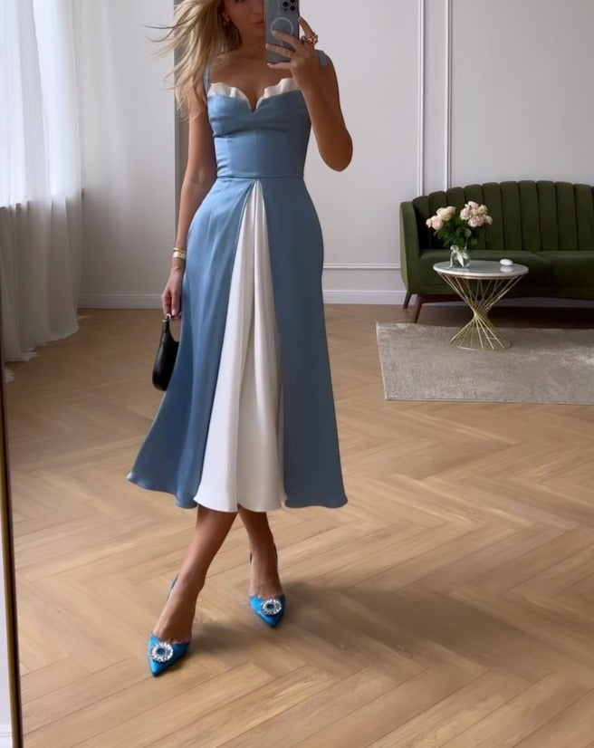 New Splicing Suspenders Slit Mid-length Skirt