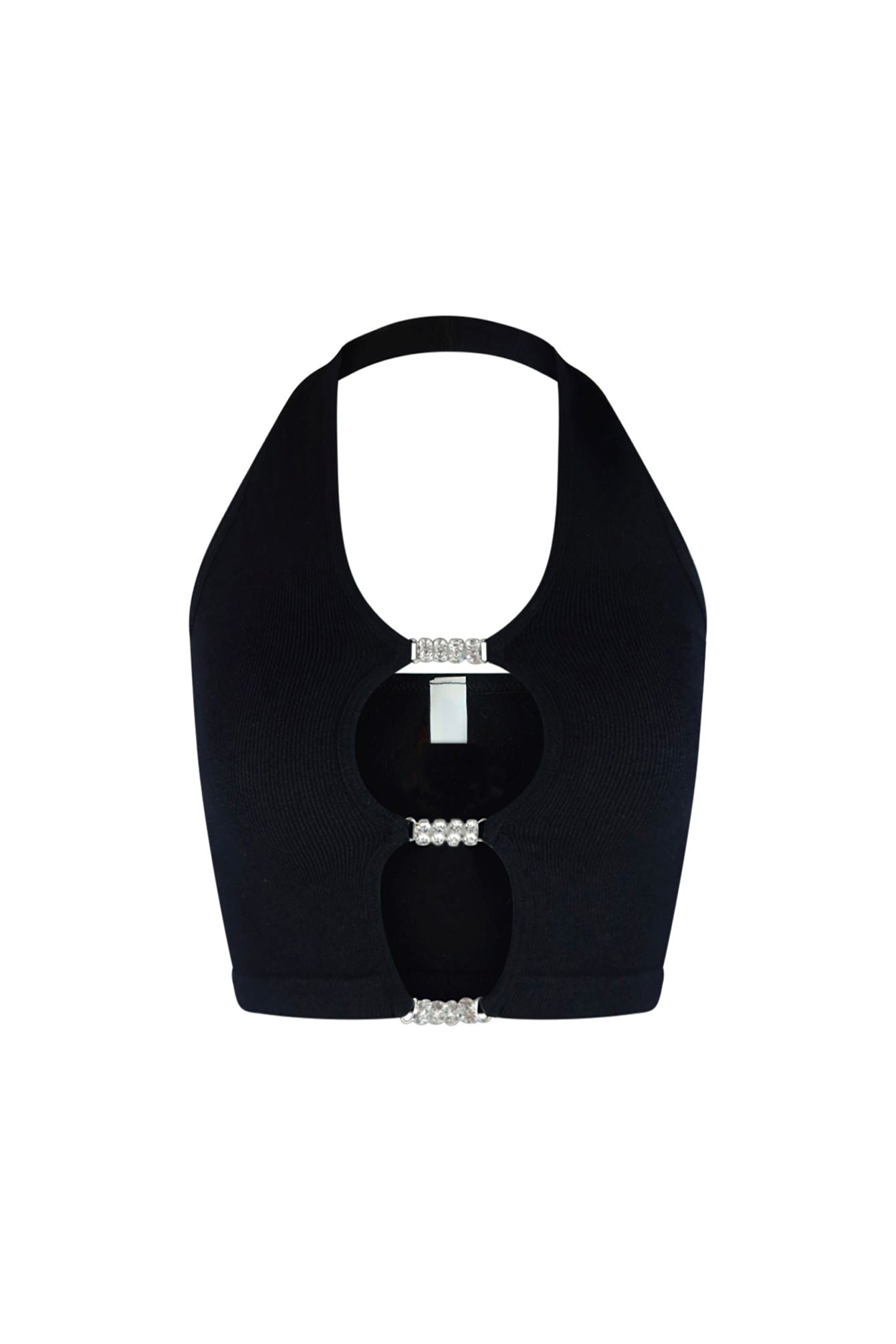Wish Bone Halter Neck Rhinestone Top Crop Top EDGE Small/Medium Black