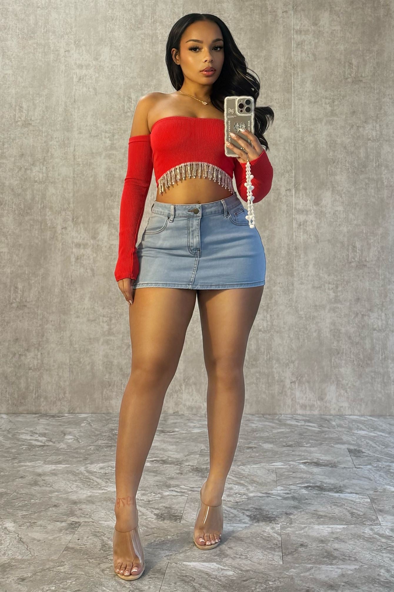 Next Level Light Denim Mini Skirt