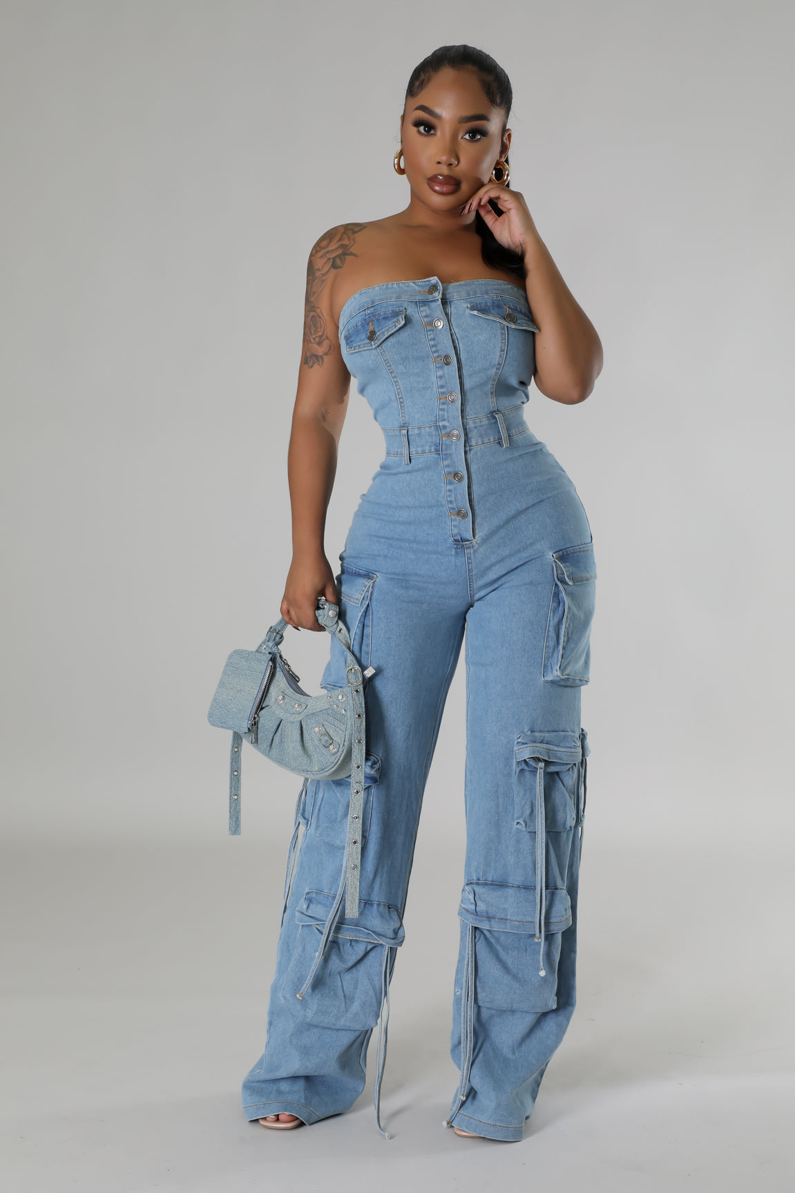 Denim Blue One Shoulder Jumpsuit