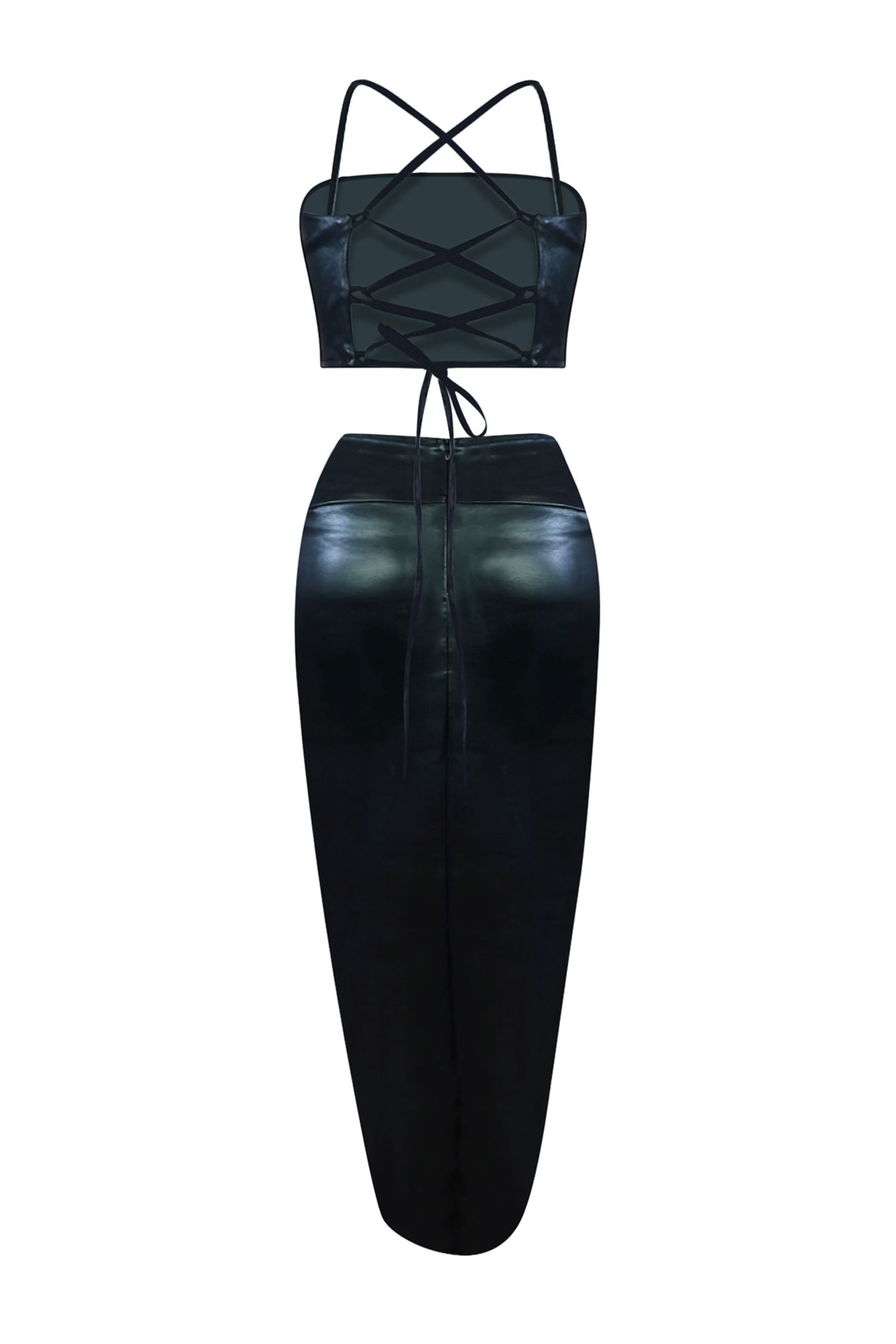 Kalinda Faux Leather Top & Midi Skirt Set matching sets EDGE