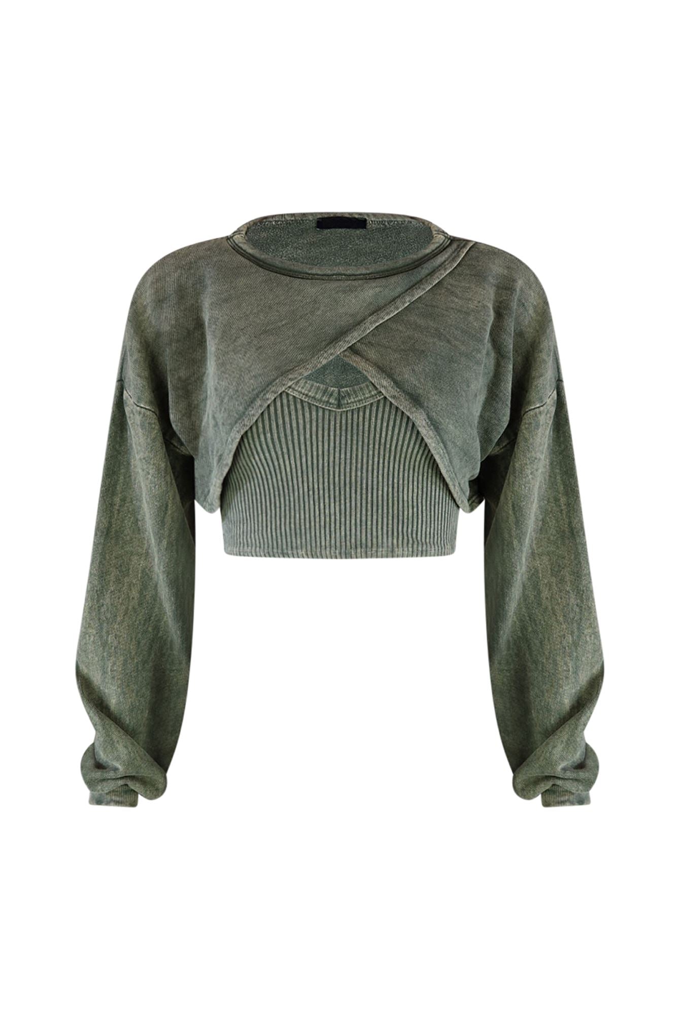 Harper Mineral Washed Top & Bolero Set Crop Top EDGE Small Olive