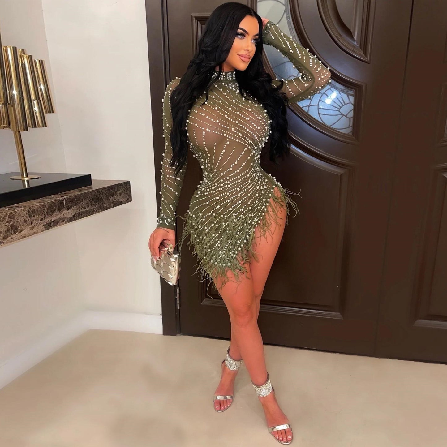 Main Character Pearls and Diamonds Mesh Mini Dress