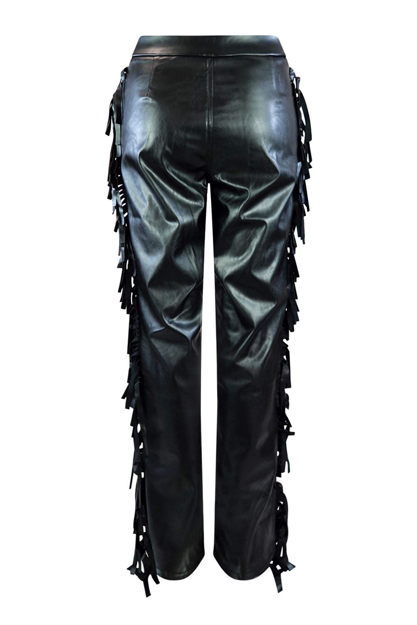 Outlaw Faux Leather Fringe Straight Leg Pants Bottoms EDGE