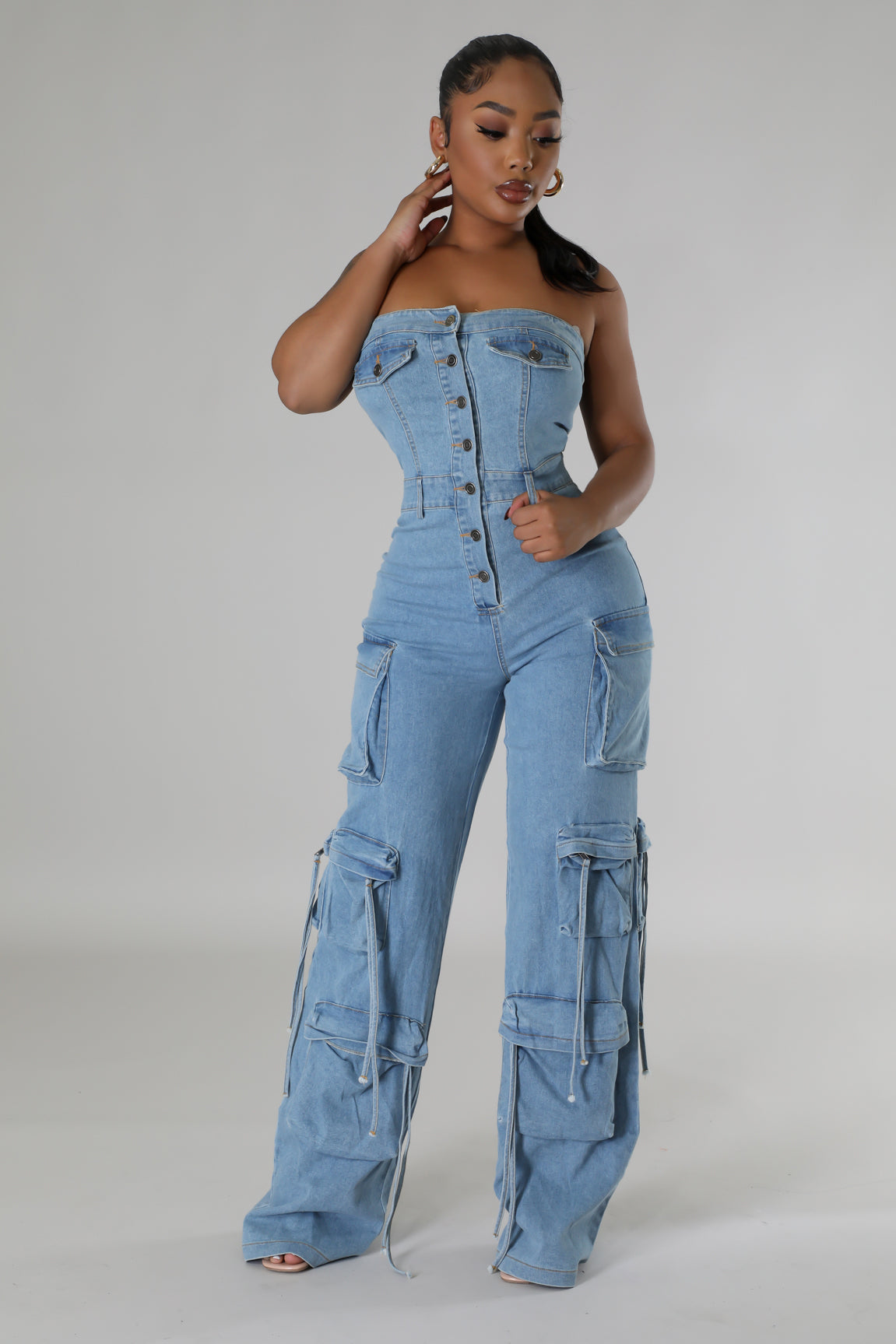 Denim Blue One Shoulder Jumpsuit