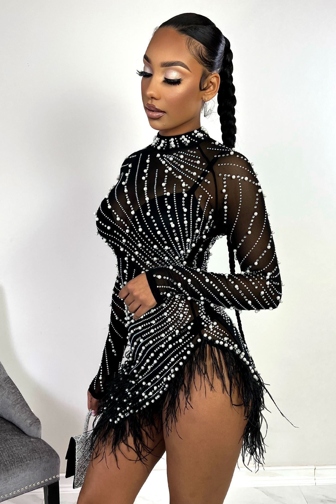 Main Character Pearls and Diamonds Mesh Mini Dress DRESS EDGE