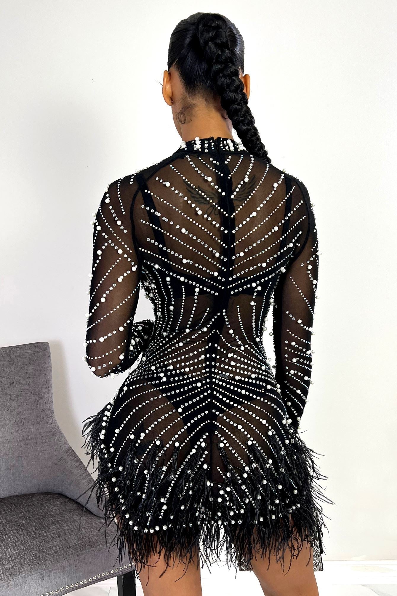 Main Character Pearls and Diamonds Mesh Mini Dress DRESS EDGE