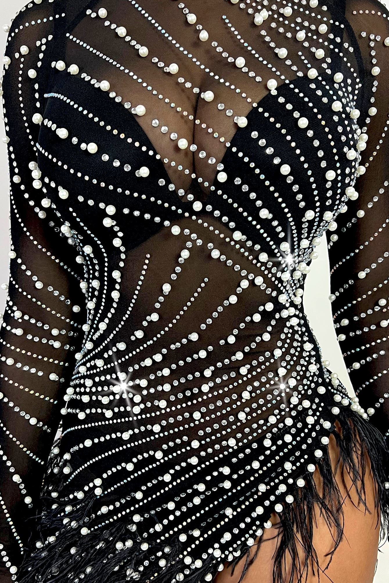 Main Character Pearls and Diamonds Mesh Mini Dress DRESS EDGE