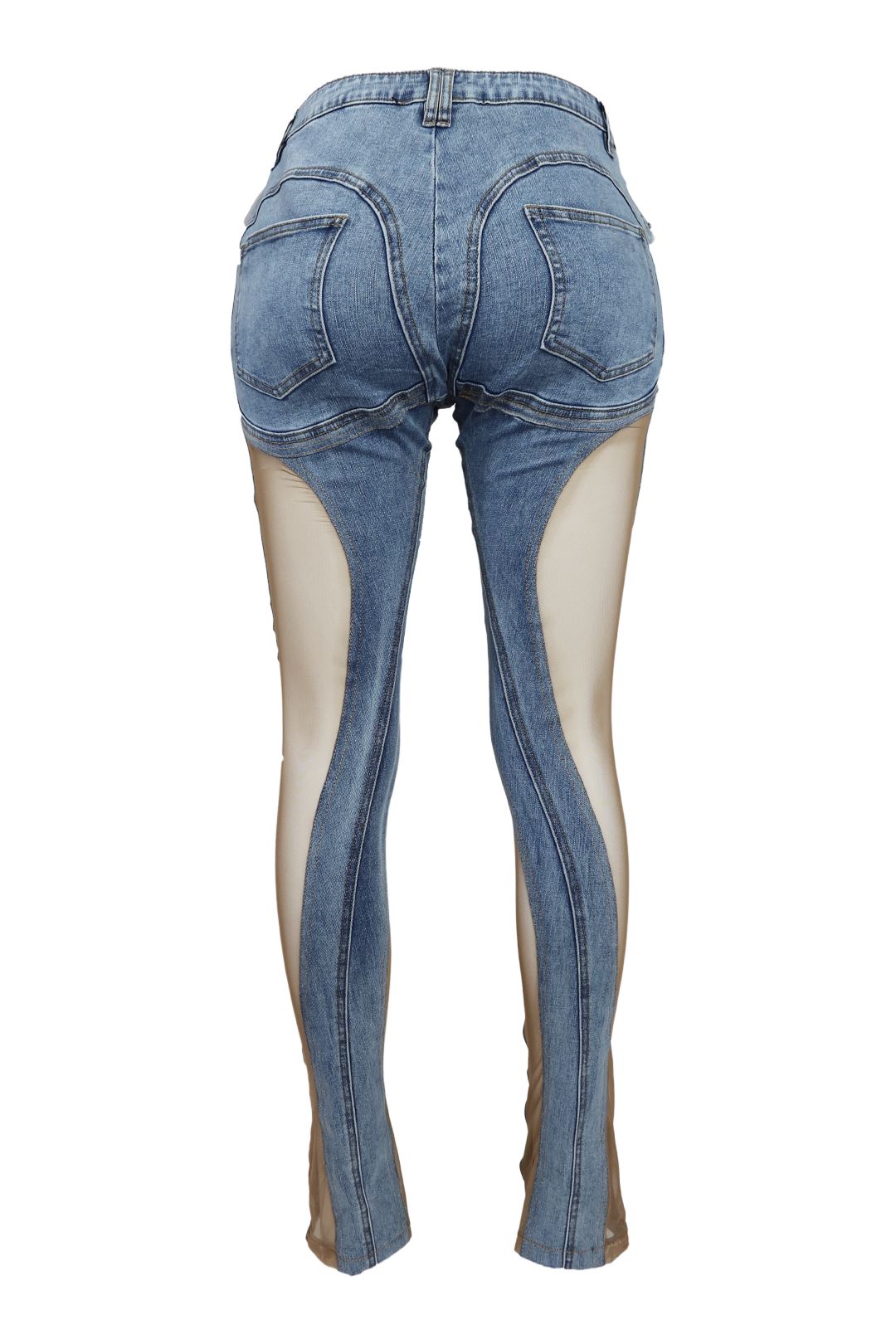 Spiraling Denim Mesh Contrast Skinny Jeans Bottoms EDGE