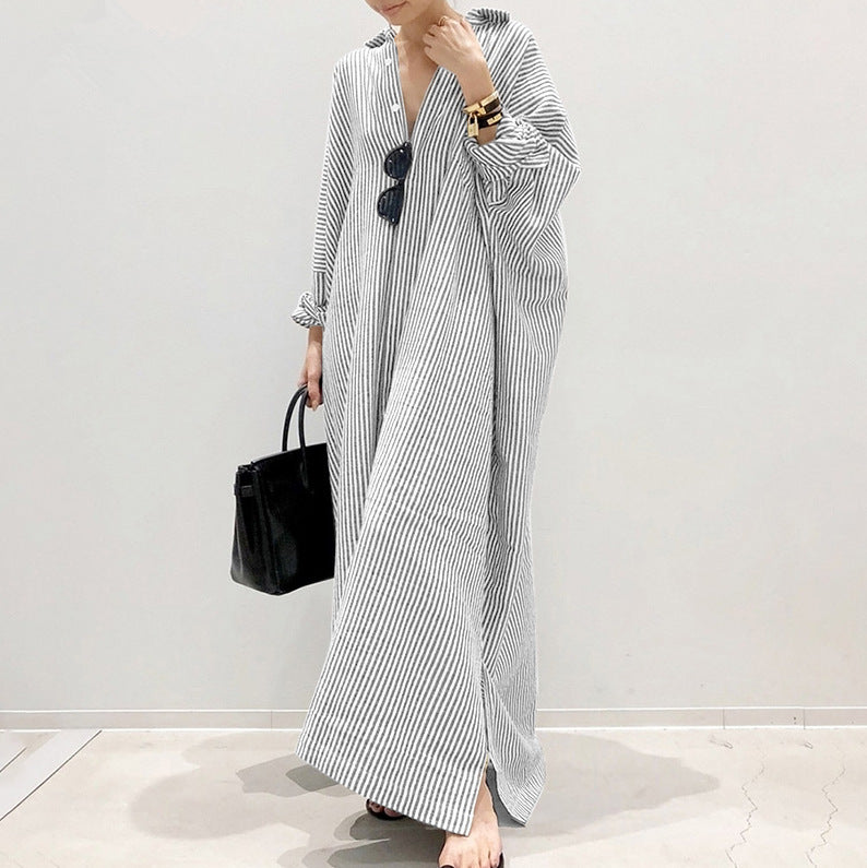 Boutique Black Collar Striped shirts Dress Spring