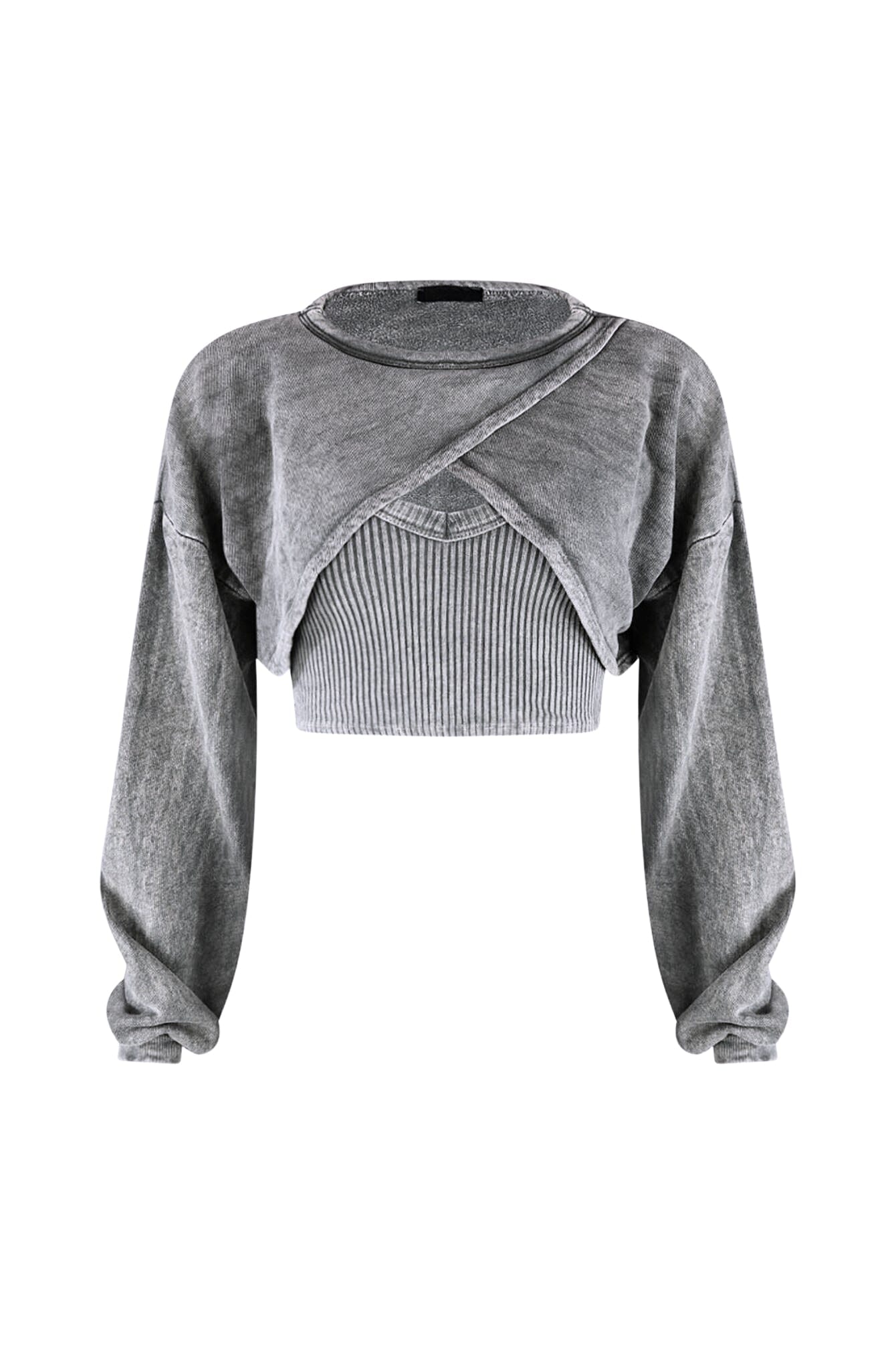Harper Mineral Washed Top & Bolero Set Crop Top EDGE Small Cement