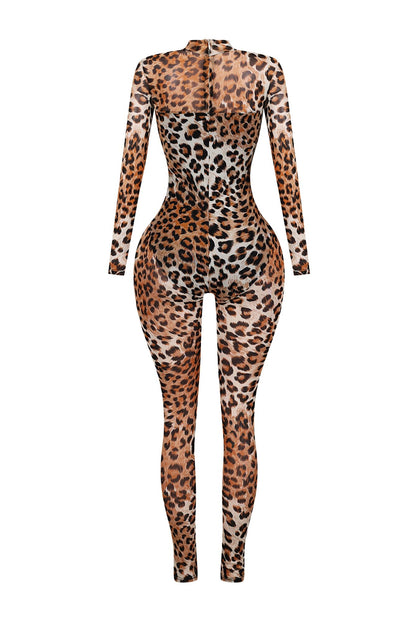 Brianne Mesh Leopard Jumpsuit