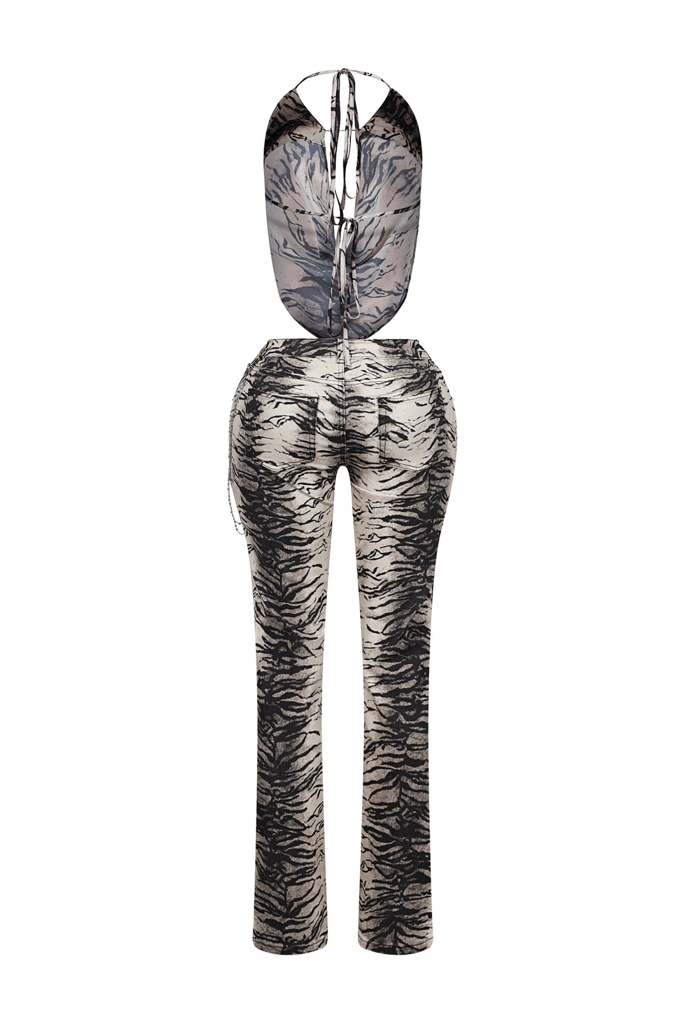 Lowen Zebra Print Halter Top & Denim Pants SET