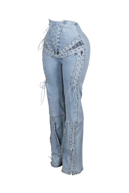 Marise High Waist Lace Up Jeans