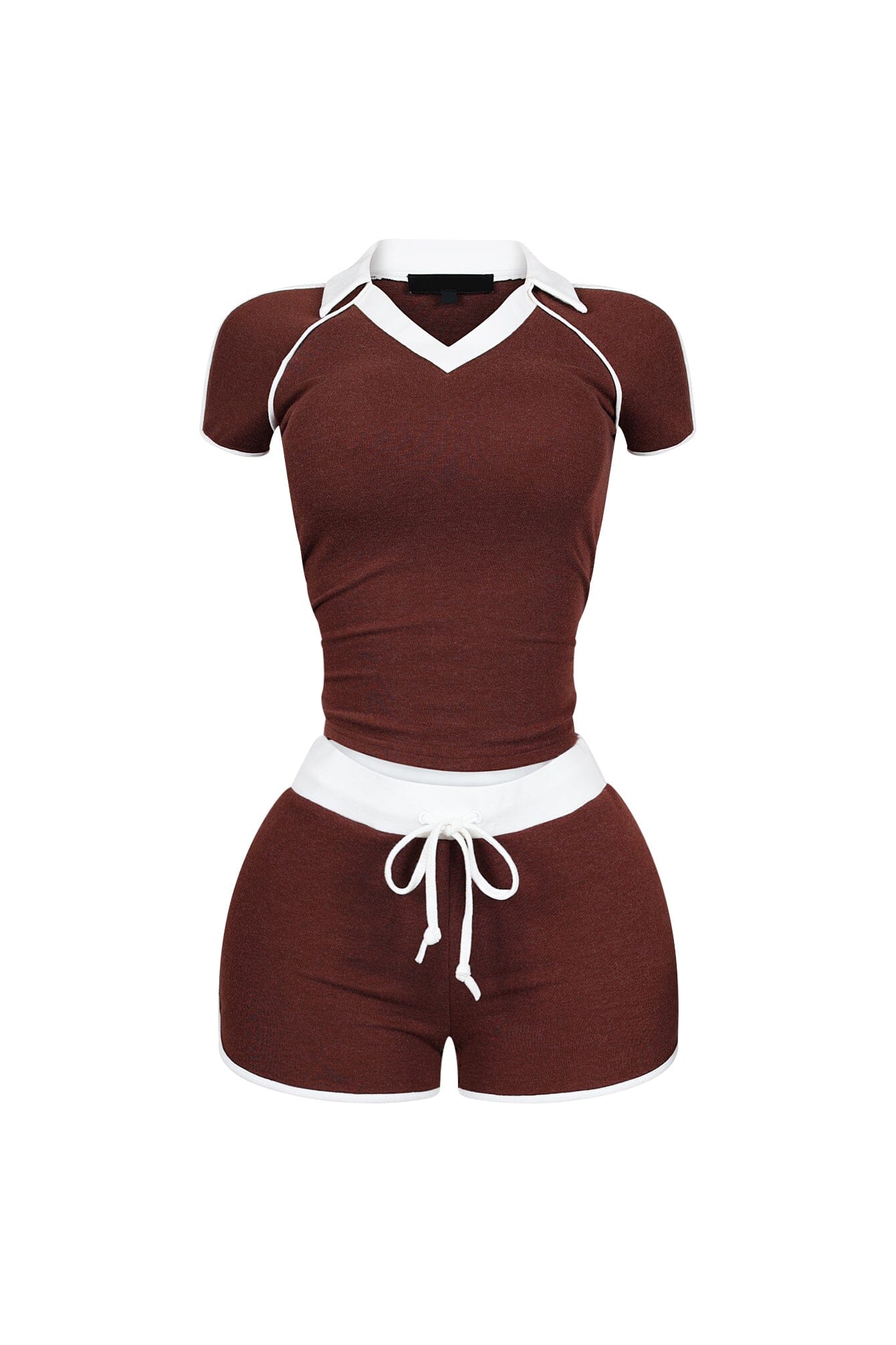 Yumi Contrast Piping Collared Top & Shorts Set