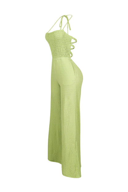 Natures Crinkle Halter Wide Leg Jumpsuit