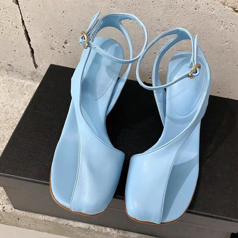 Side Hollow Half-Closed Toe Roman Shaped Heel Sandals