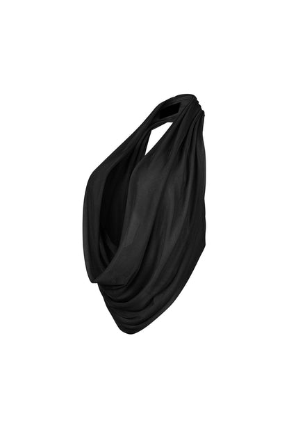Cascading Mesh Cowl Neck Tie Top