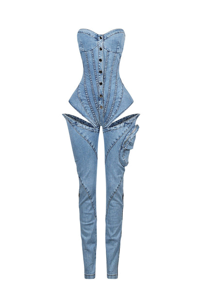 Step into Heat Cutout Denim Jumpsuit