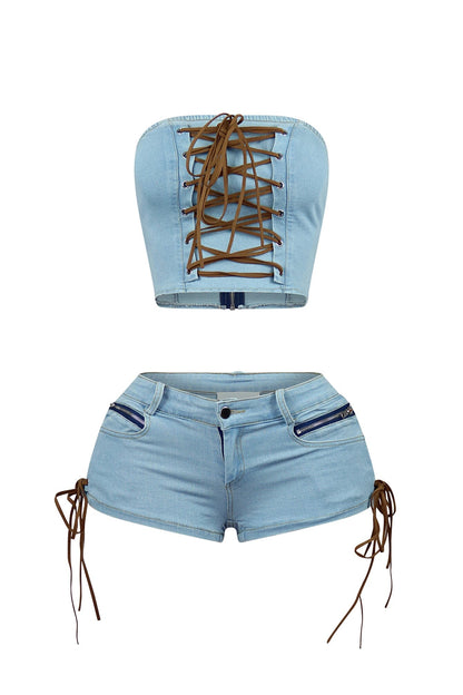 Mirabella Denim Corset Top & Shorts SET