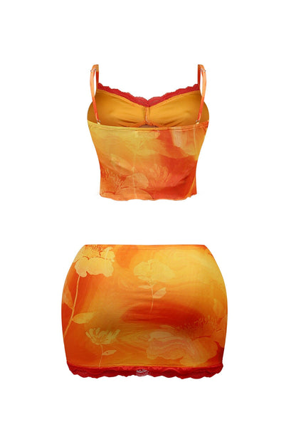 Summer Sunset Mesh Bustier Top & Skirt SET