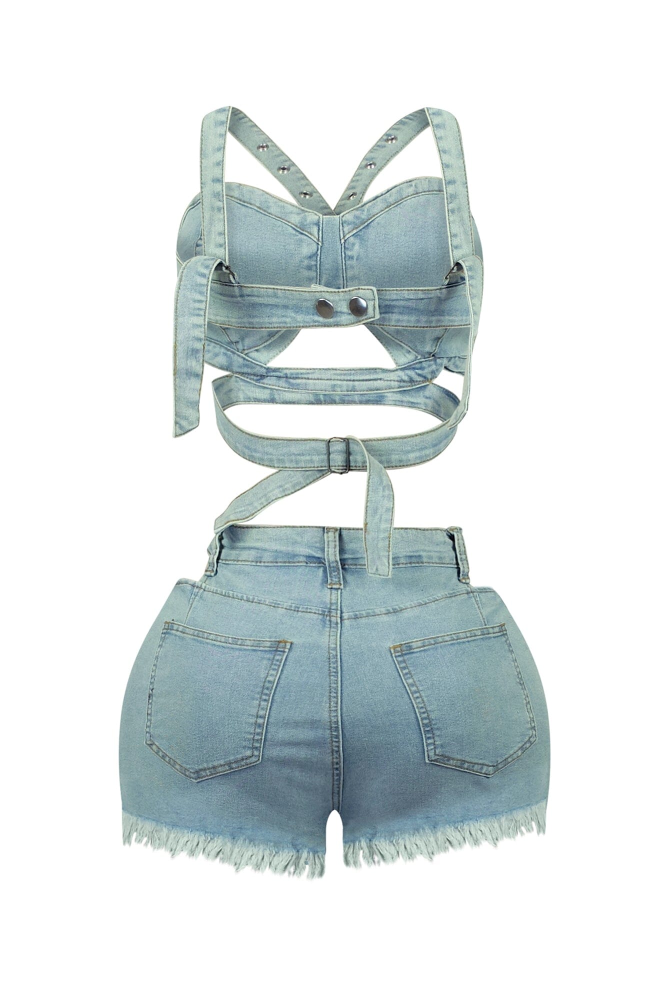 Stop Talking Denim Top & Cut Out Shorts SET