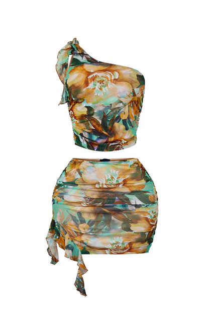 Noche Print Mesh Top & Skirt SET