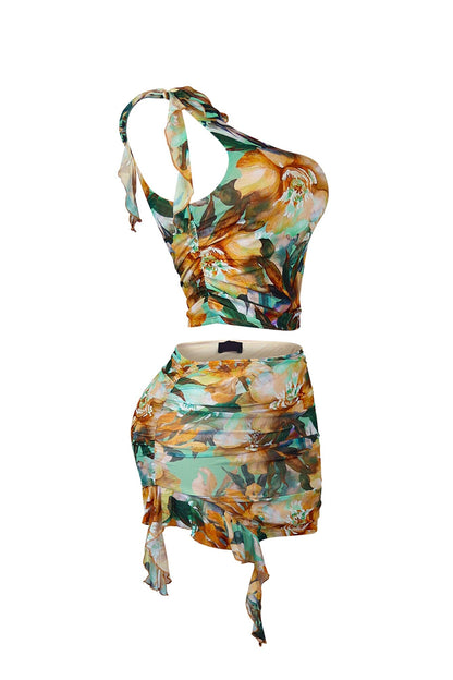 Noche Print Mesh Top & Skirt SET