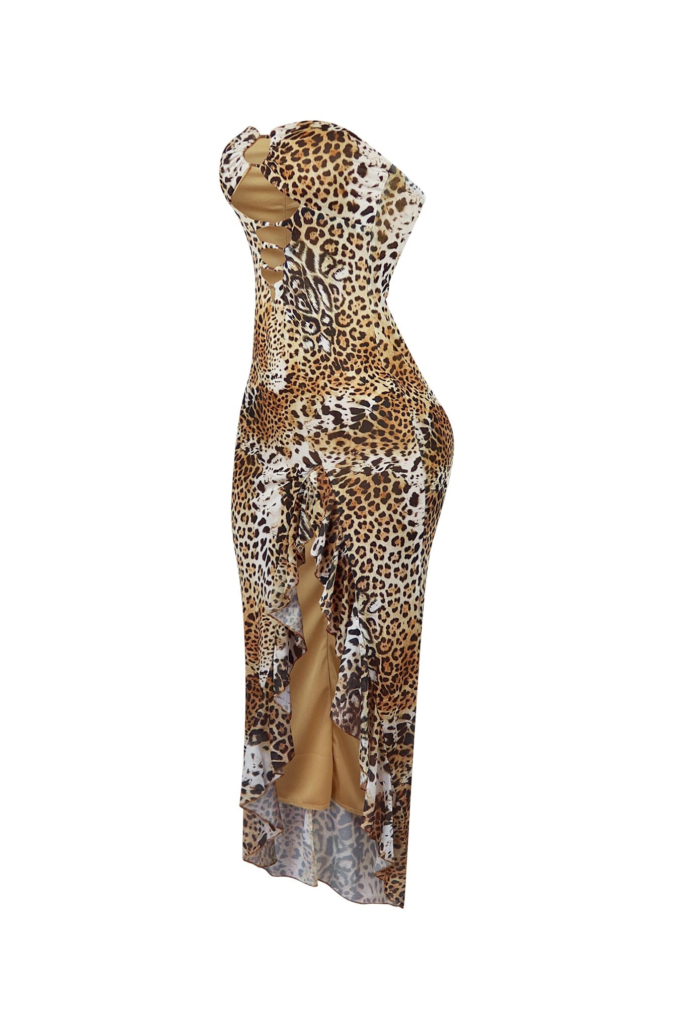 Savage Leopard Mesh Ruffle Long Dress