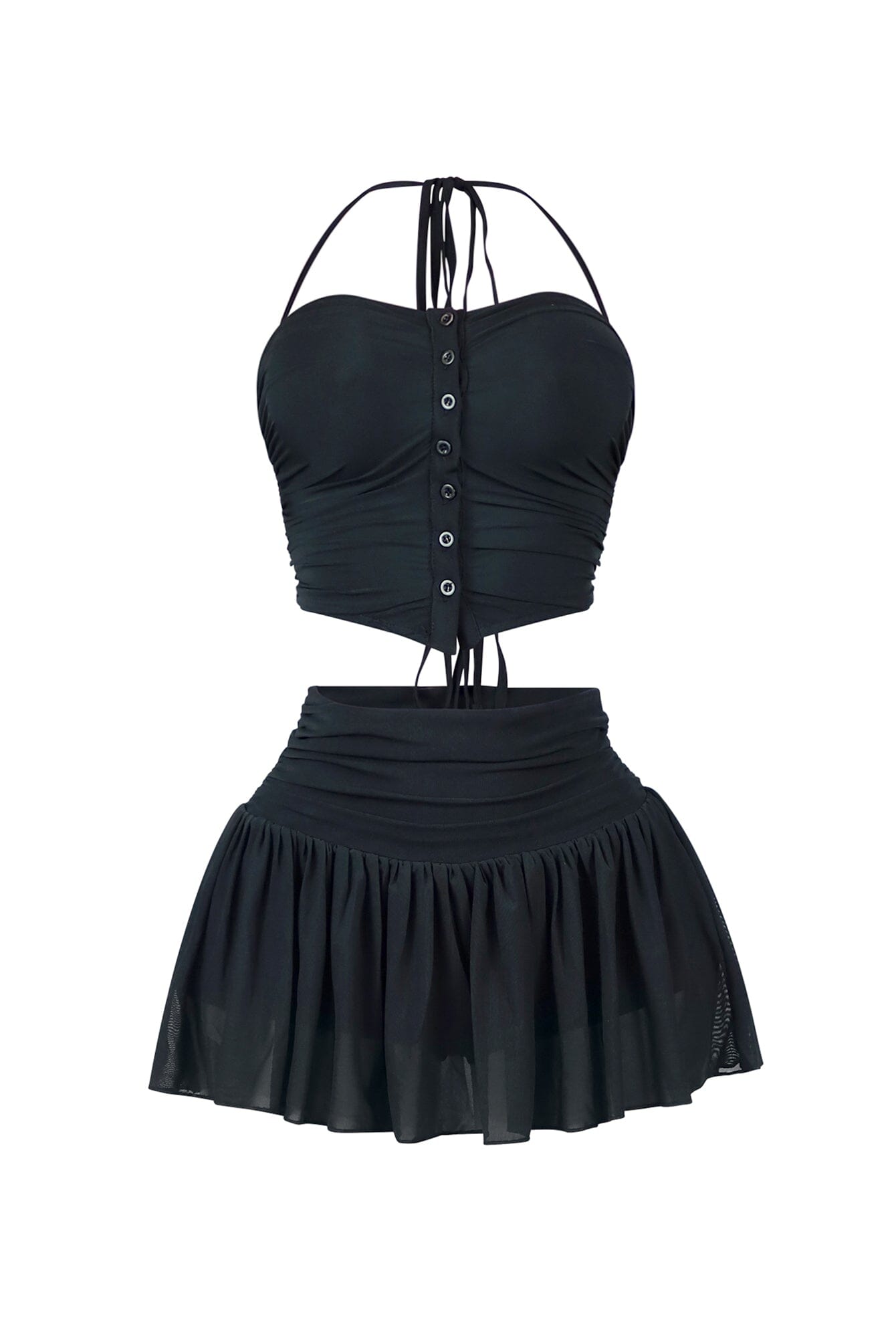 Stuck With U Mesh Ruched Top & Skirt SET