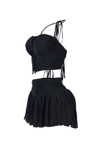 Stuck With U Mesh Ruched Top & Skirt SET